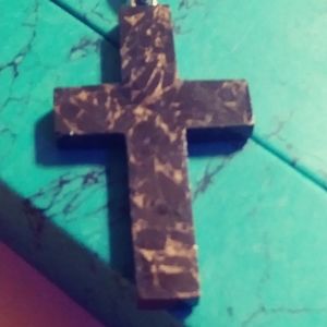 XL- SHUNGITE  CROSS. STERLING- 18"-thru30*- STERLING CHAIN. *2"x1-1/4"x 1/2"DEEP